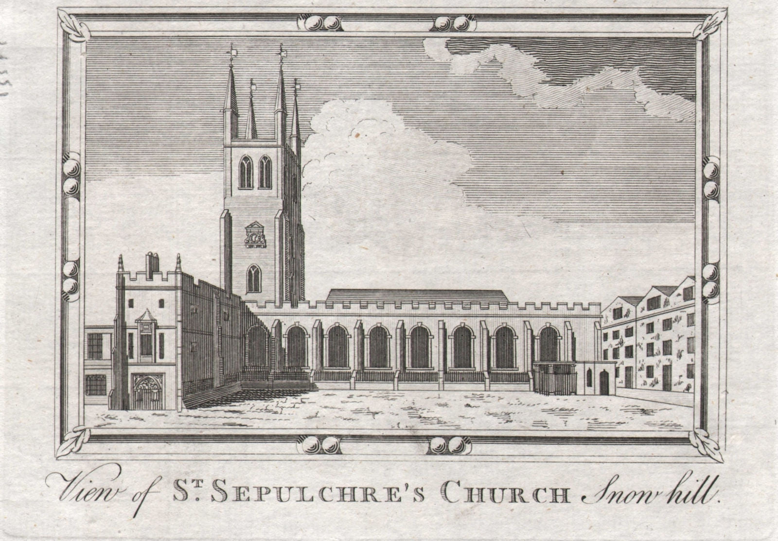 St Sepulchre-without-Newgate, Snowhill. Holborn Viaduct. HARRISON 1776 print